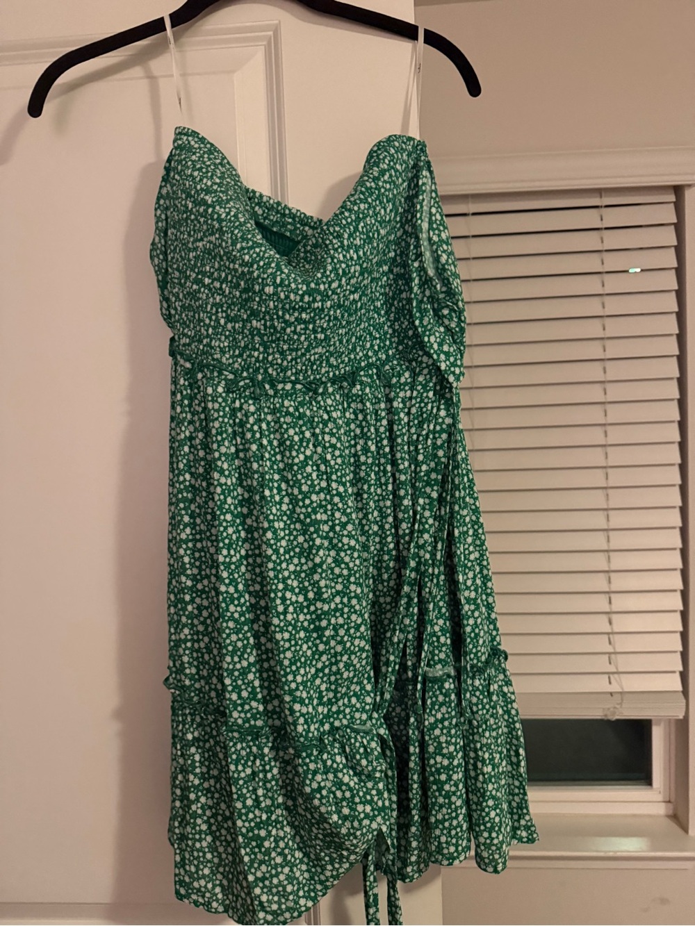 Lulu's Green Floral Mini Sundress with White Ditsy Print